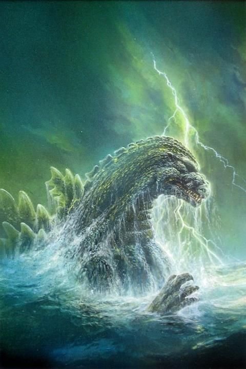 Art of Godzilla rising from the waves