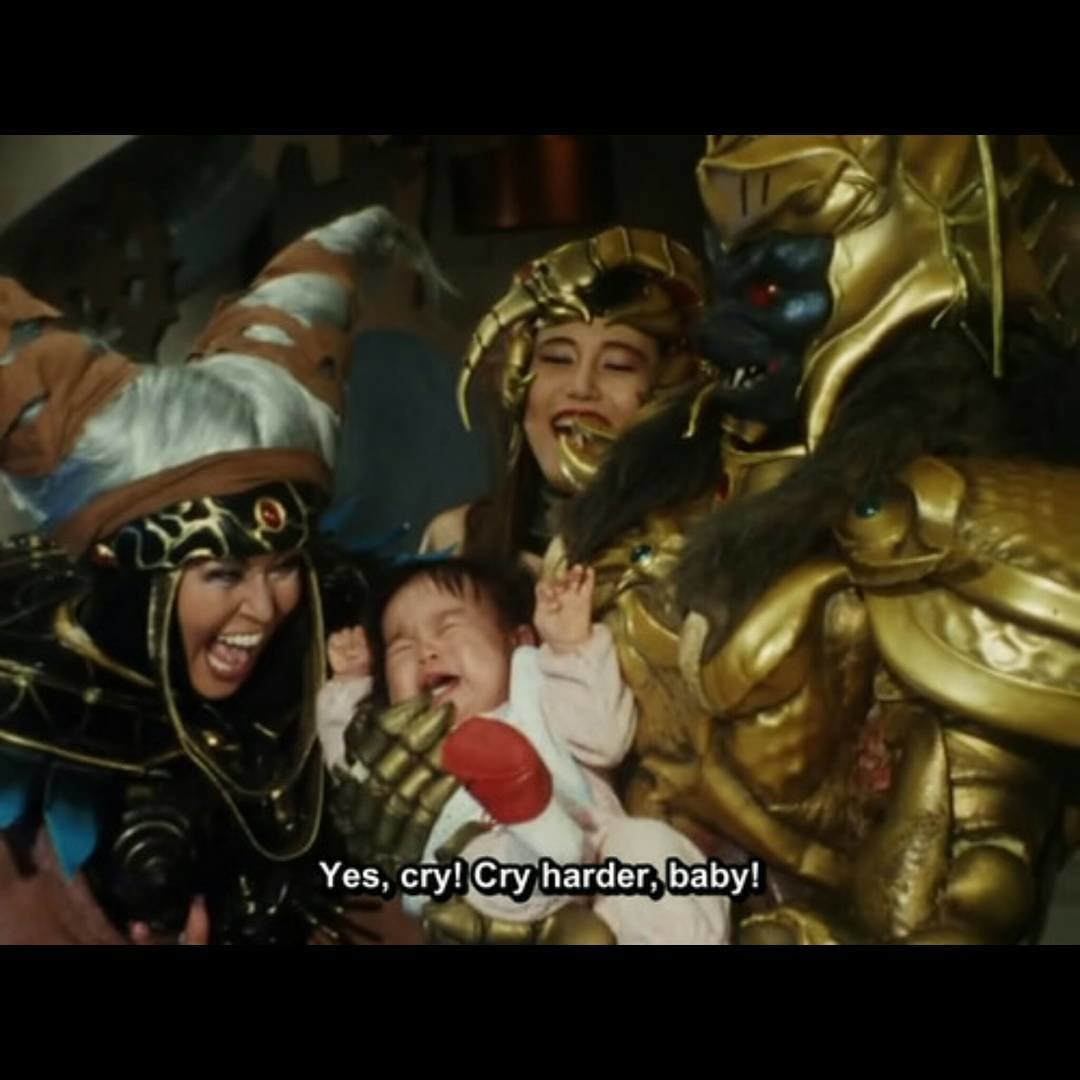 Bandora taunts a baby in ZYURANGER: "Yes, cry! Cry harder, baby!"