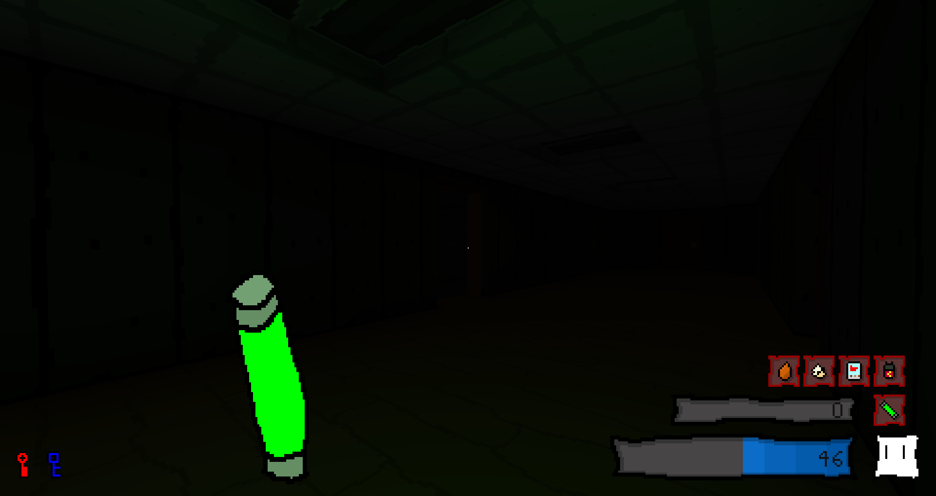 screenshot of dark hallway