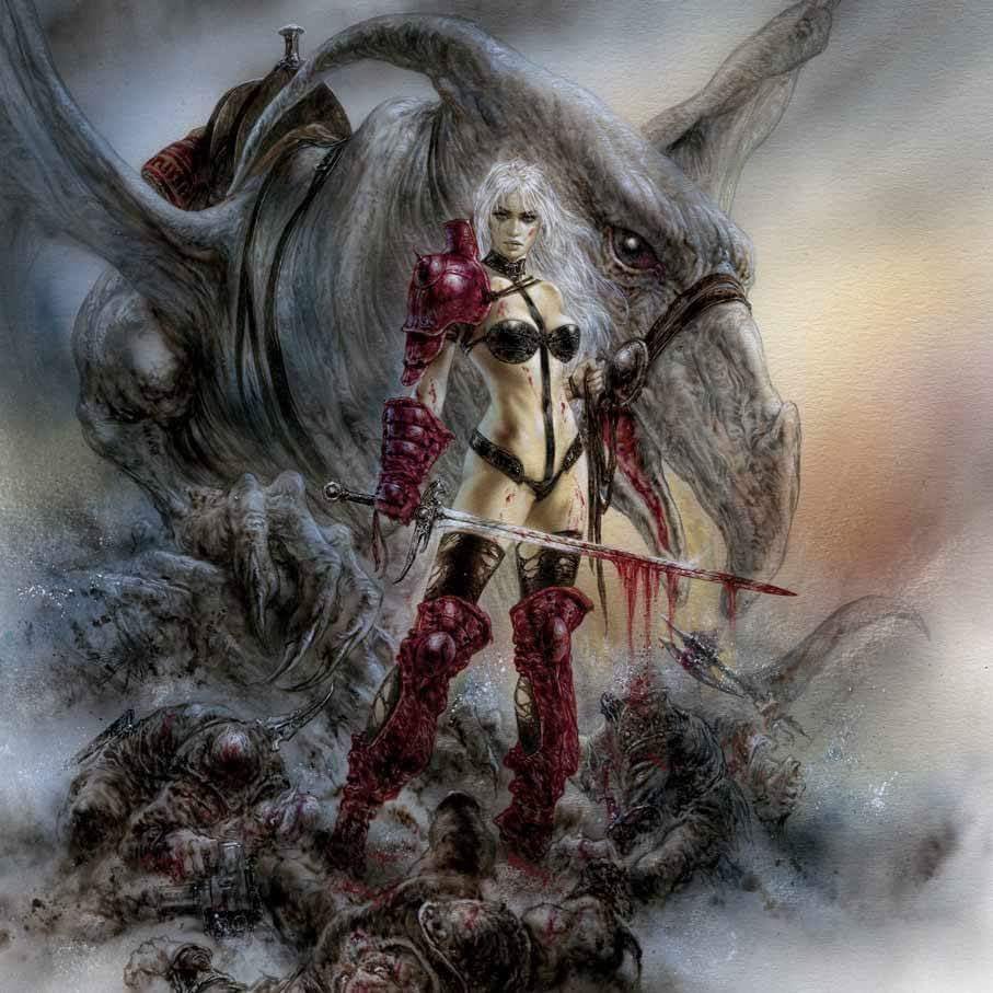 Luis Royo artwork of Taarna and her winged steed